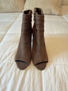 BCBGeneration Brown Suede Peep-Toe Ankle Booties